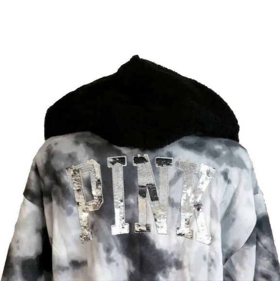 RARE PINK Victoria's secret black and white sequin reversible zip up - Picture 1 of 16